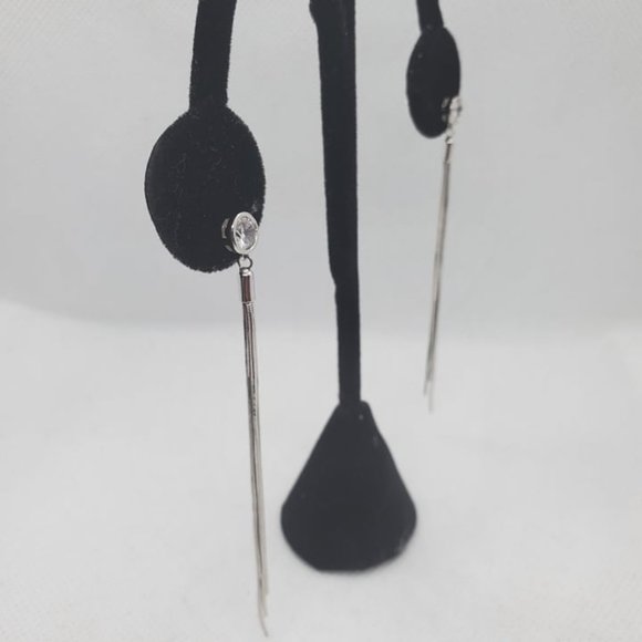 Sterling Silver 925 Rhodium Plated Round CZ Center Snake SQ Dangling Earrings - Picture 3 of 8